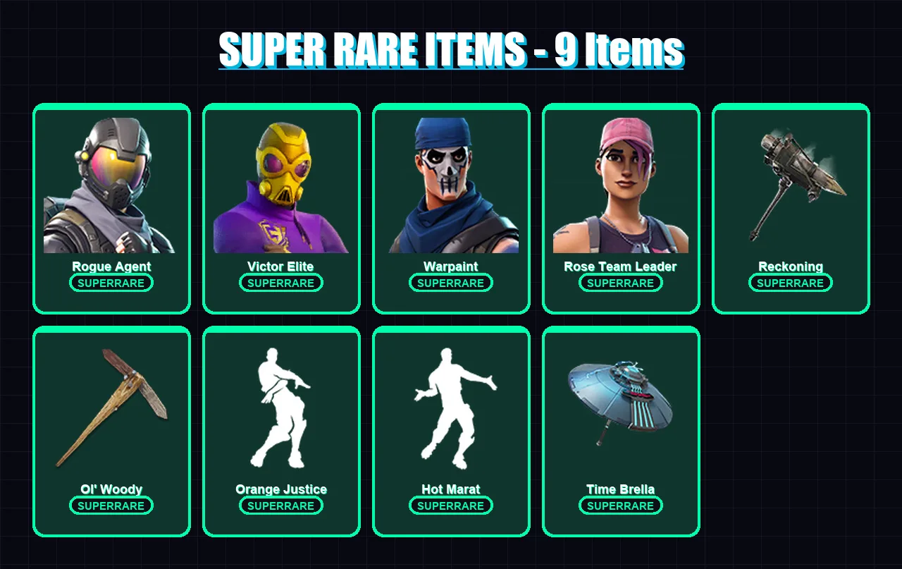 [PS4/PS5/XBOX/PC] | Rogue Agent | Victor Elite | Warpaint | Rose Team Leader | Carbide | 74 skin | 105 pickaxe | 78 emote | 102 glider | Lv1401