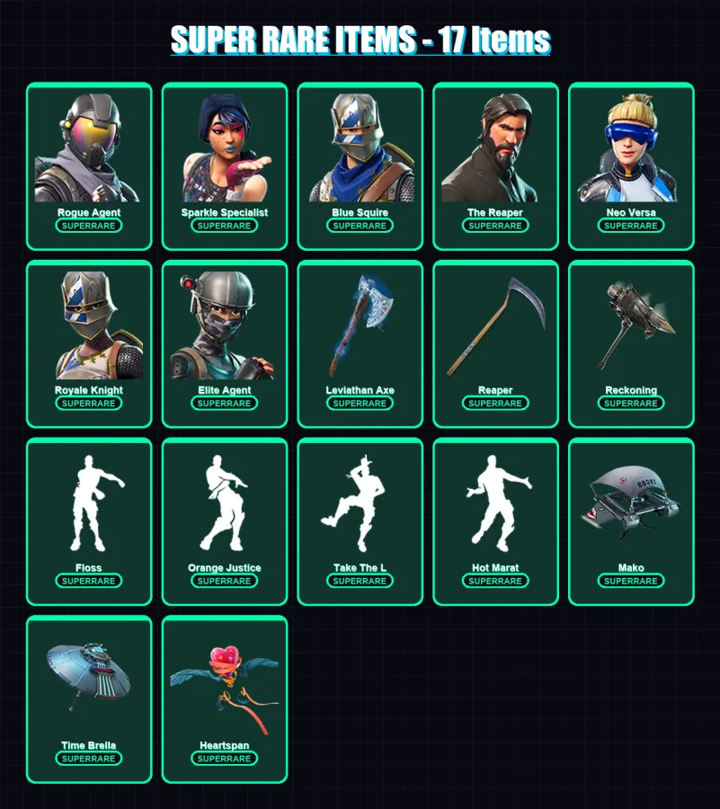 [PC/XBOX] | Rogue Agent | Sparkle Specialist | Blue Squire | The Reaper | Neo Versa | 129 skin | 156 pickaxe | 132 emote | 141 glider | Lv2633