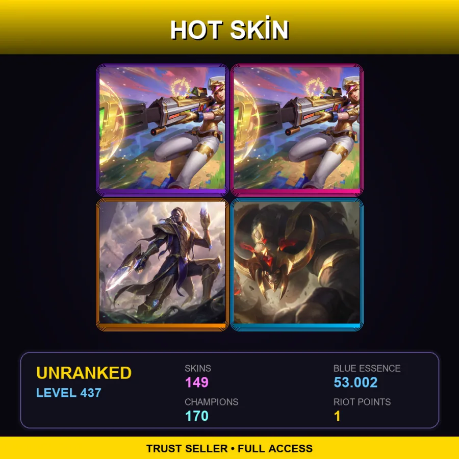 LAN | Lv437 | Unranked | 149 Skin | 170 Champ — LoL account
