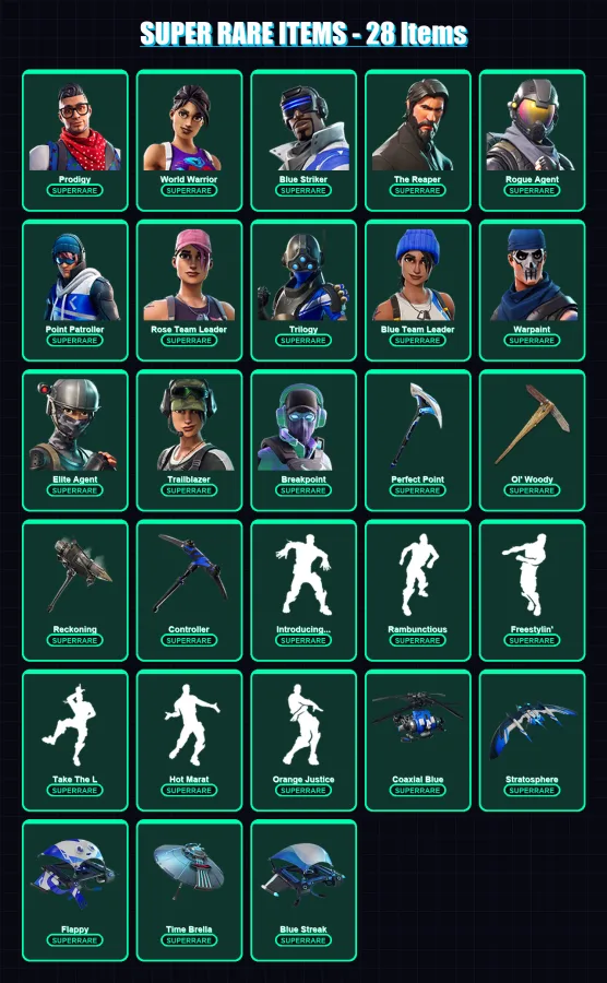 [PC/XBOX/PSN] | Prodigy | World Warrior | Blue Striker | The Reaper | Rogue Agent | 151 skin | 164 pickaxe | 184 emote | 150 glider | Lv1902