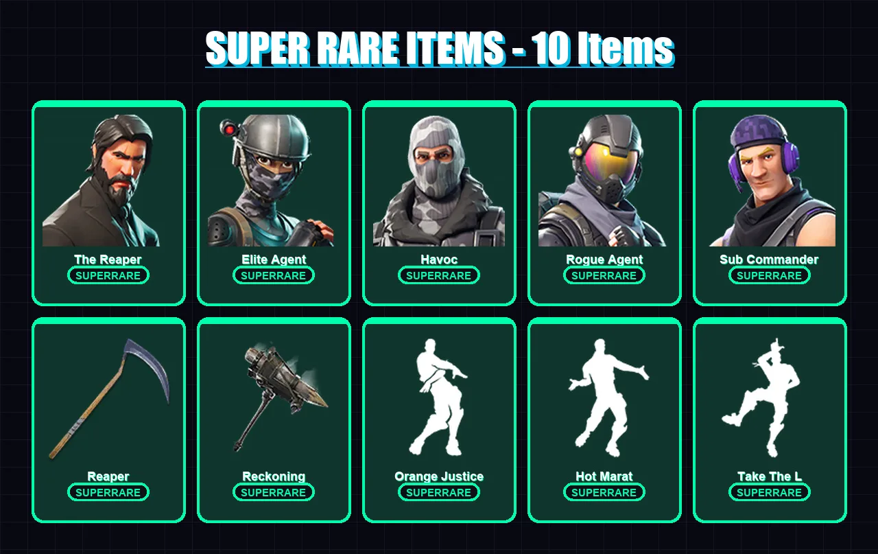 [PC/XBOX/PSN] | The Reaper | Elite Agent | Havoc | Rogue Agent | Sub Commander | 39 skin | 28 pickaxe | 31 emote | 32 glider | Lv498