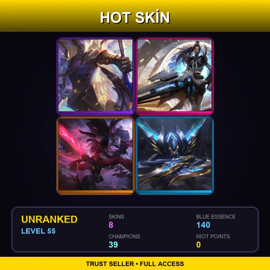 LAN | Lv55 | Unranked | 8 Skin | 39 Champ — LoL account