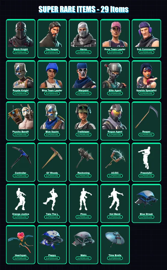 [PC/XBOX] | Black Knight | The Reaper | Havoc | Rose Team Leader | Sub Commander | 125 skin | 128 pickaxe | 99 emote | 107 glider | Lv1482 — Fortnite account