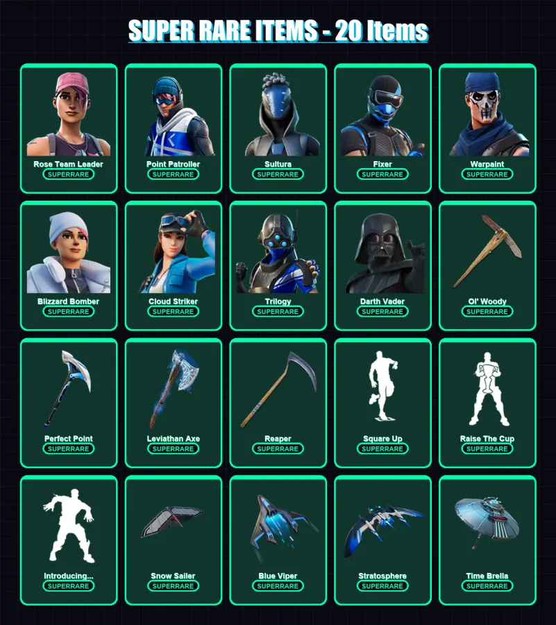 [PS4/PS5/PC] | Rose Team Leader | Point Patroller | Sultura | Fixer | Warpaint | 221 skin | 236 pickaxe | 228 emote | 190 glider | Lv2795