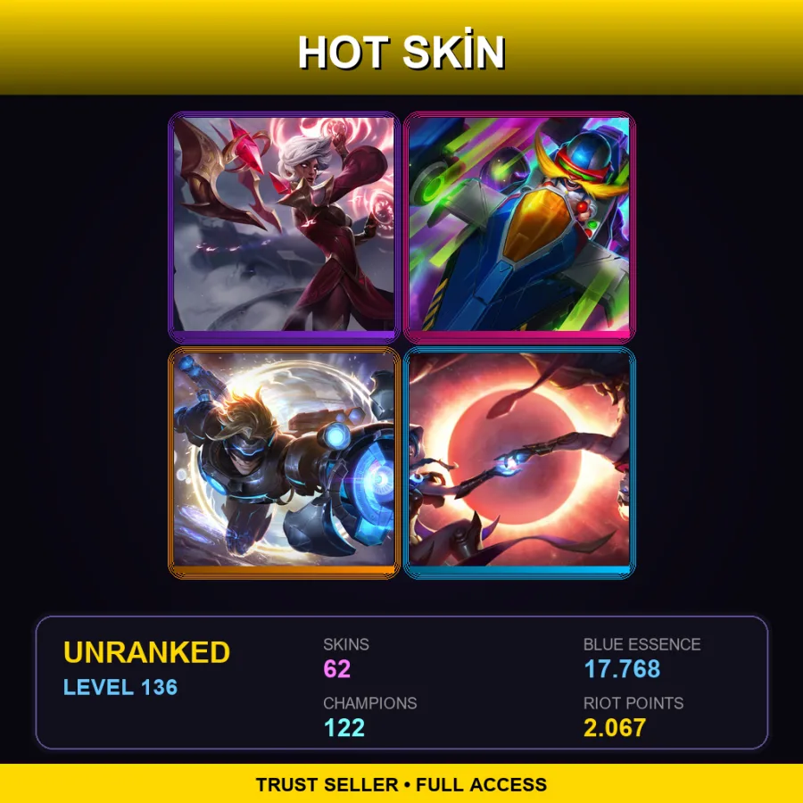 EUW | Lv136 | Unranked | 62 Skin | 122 Champ
