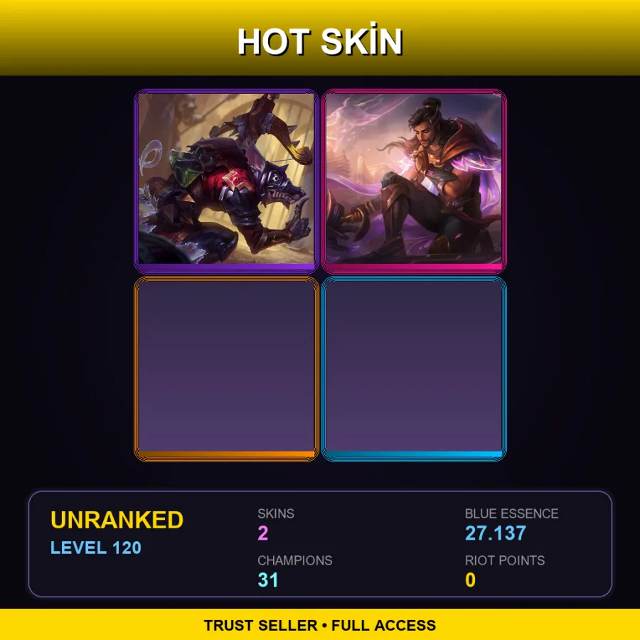 LAS | Lv120 | Unranked | 2 Skin | 31 Champ — Three Honors Akshan