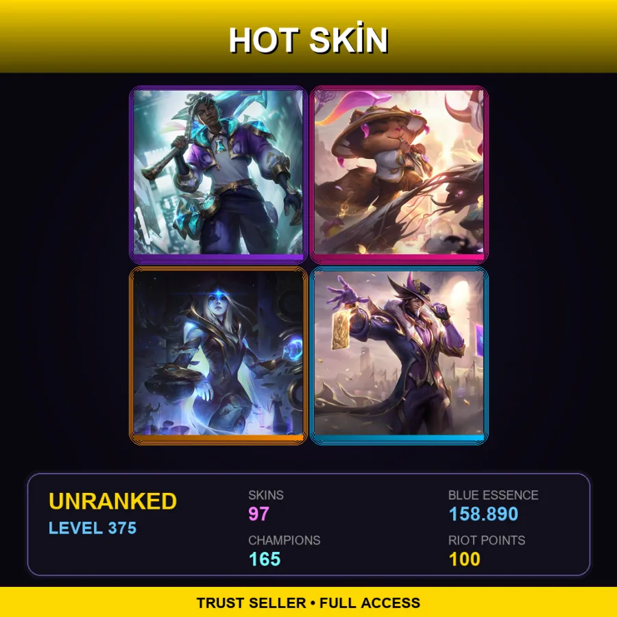 BR | Lv375 | Unranked | 97 Skin | 165 Champ — LoL account