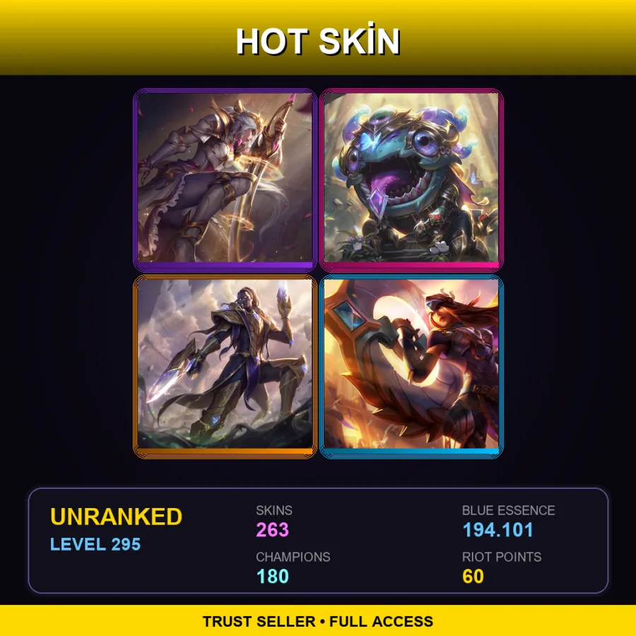 TW | Lv295 | Unranked | 263 Skin | 180 Champ