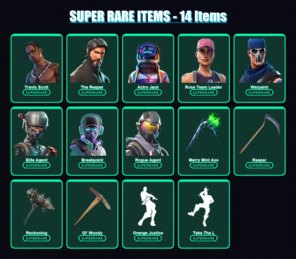 [PC/XBOX/PSN] | Travis Scott | The Reaper | Astro Jack | Rose Team Leader | Warpaint | 136 skin | 116 pickaxe | 144 emote | 107 glider | Lv1481