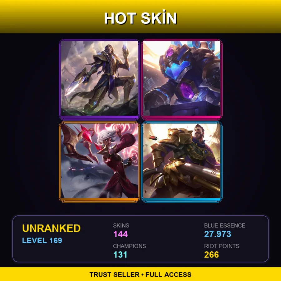 EUNE | Lv169 | Unranked | 144 Skin | 131 Champ — LoL account