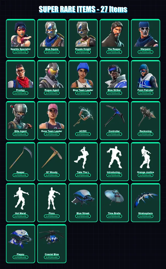 [PS4/PS5/XBOX/PC] | Sparkle Specialist | Blue Squire | Royale Knight | The Reaper | Warpaint | 92 skin | 110 pickaxe | 103 emote | 102 glider | Lv15