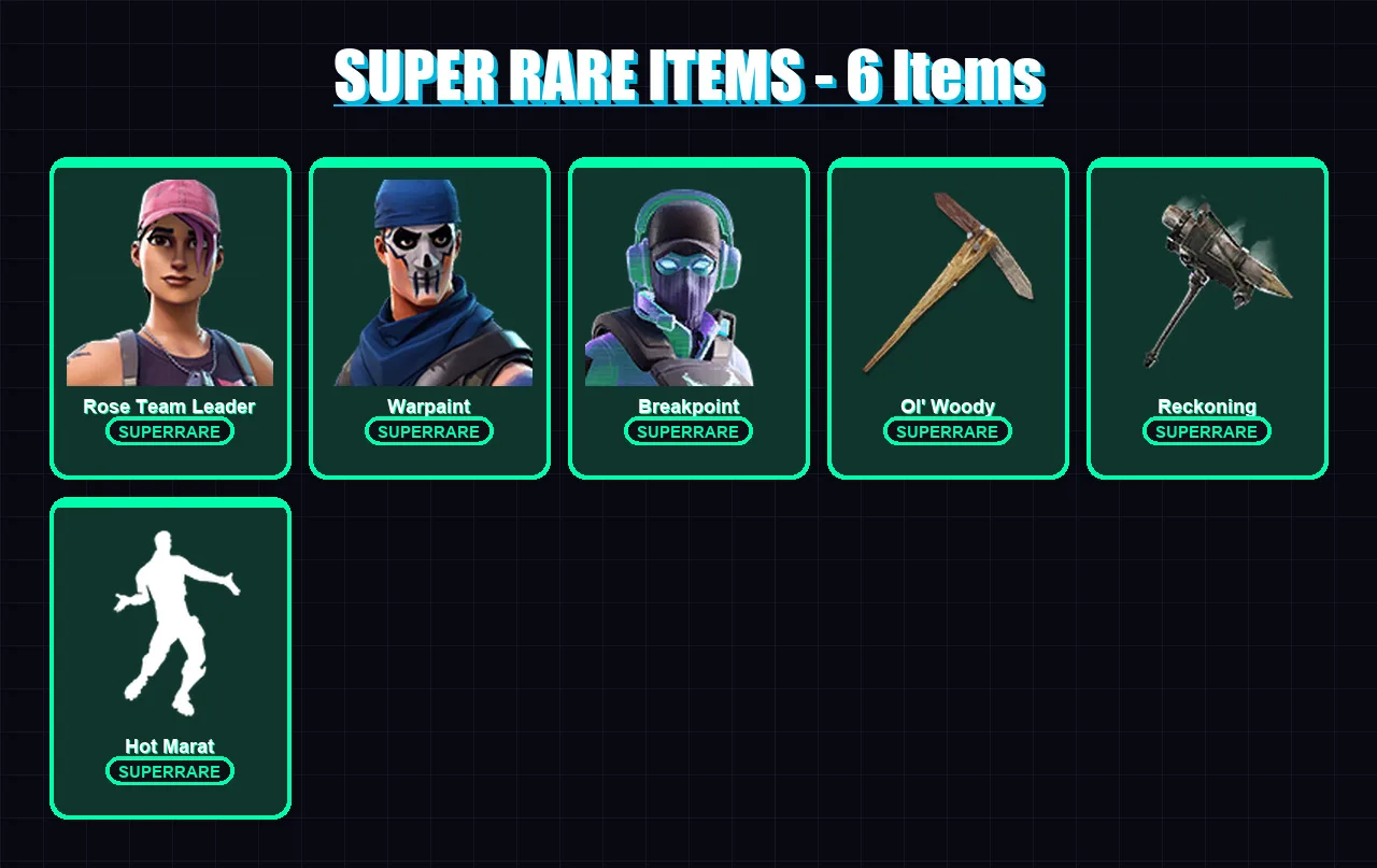 [PC/PSN] | Rose Team Leader | Warpaint | Breakpoint | Fallen Love Ranger | The Prisoner | 107 skin | 74 pickaxe | 105 emote | 67 glider | Lv1070