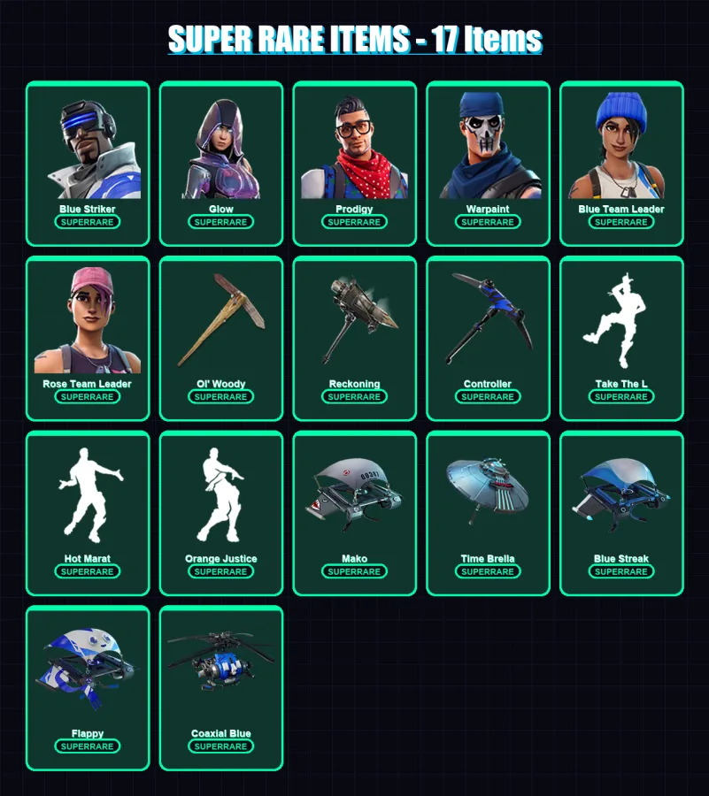 [PC/XBOX] | Blue Striker | Glow | Prodigy | Warpaint | Blue Team Leader | 81 skin | 68 pickaxe | 66 emote | 85 glider | Lv887