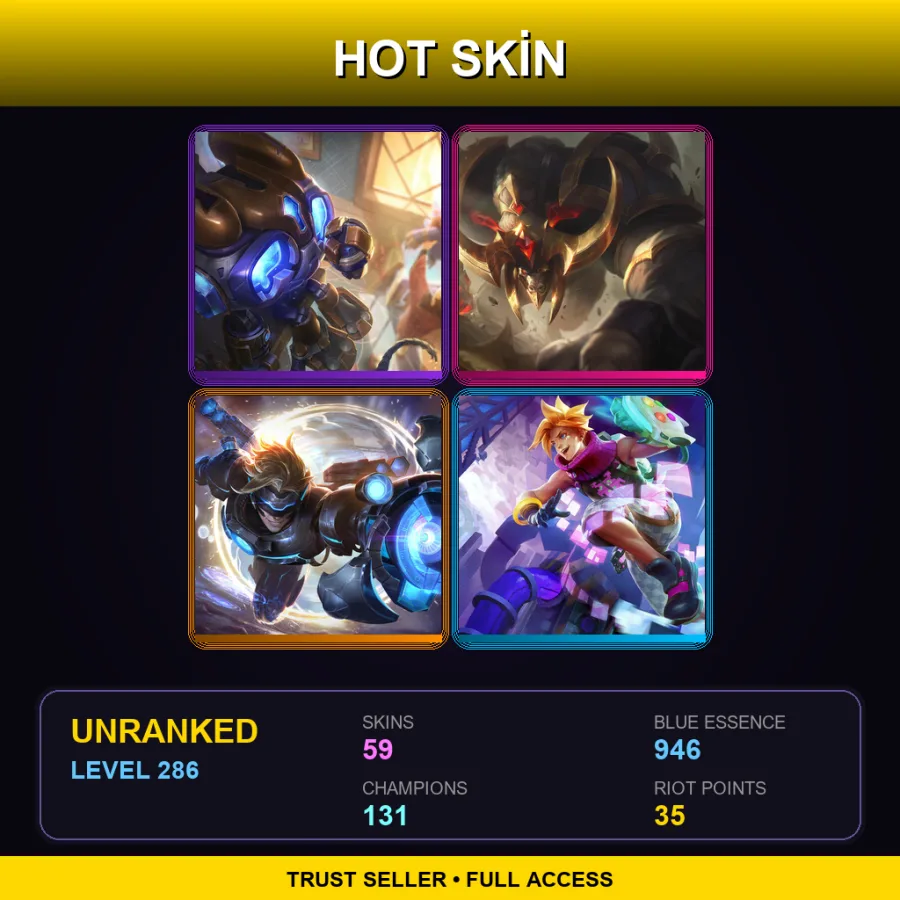 EUW | Lv286 | Unranked | 59 Skin | 131 Champ — LoL account