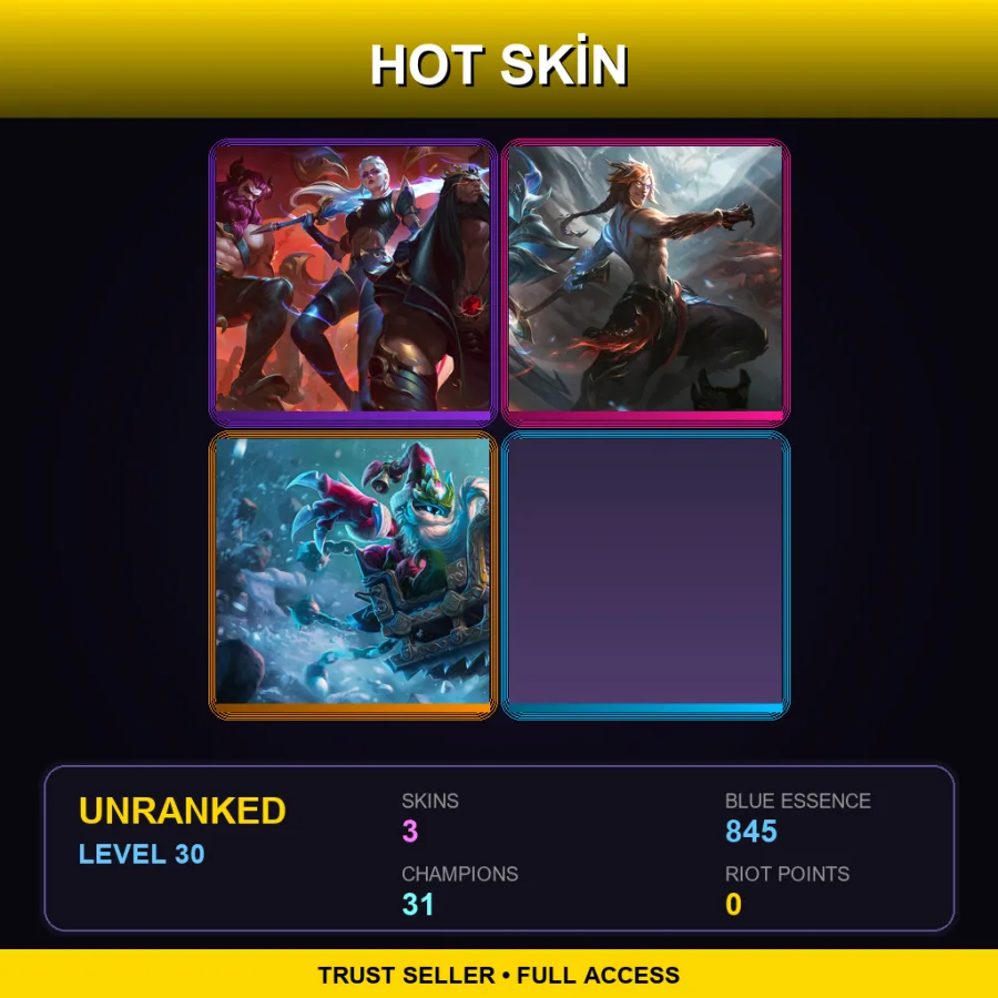 LAN | Lv30 | Unranked | 3 Skin | 31 Champ — LoL account
