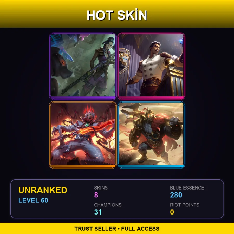 EUW | Arcane Enforcer Caitlyn | Arcane Inventor Jayce | Dissonance of Pentakill Viego | Jaximus | 8 Skin | 31 Champ | Lv60