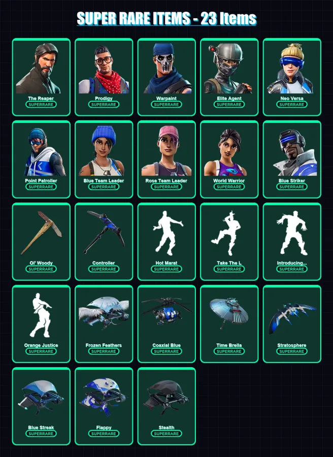 [PS4/PS5/XBOX/PC] | The Reaper | Prodigy | Warpaint | Elite Agent | Neo Versa | 105 skin | 119 pickaxe | 127 emote | 115 glider | Lv1408