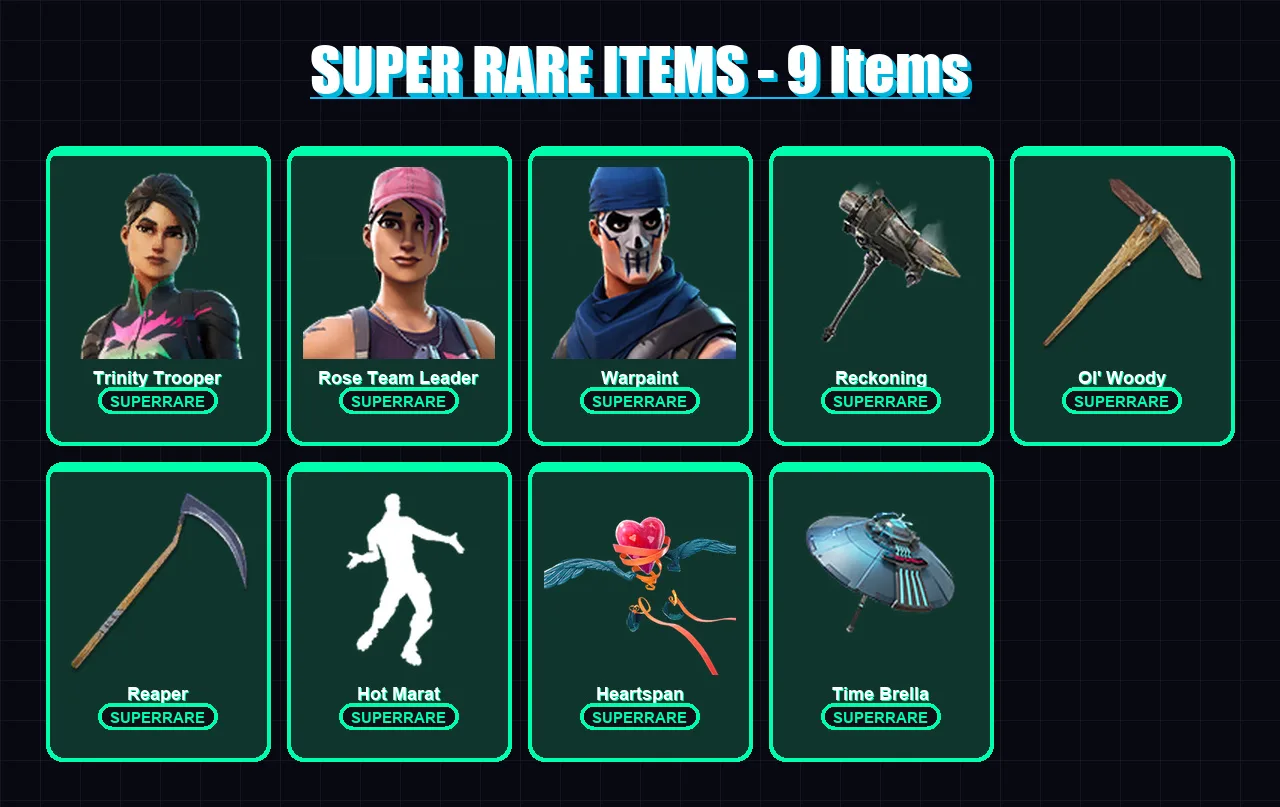 [PC/XBOX/PSN] | Trinity Trooper | Rose Team Leader | Warpaint | A.I.M. | Eternal Knight | 91 skin | 115 pickaxe | 104 emote | 113 glider | Lv1772