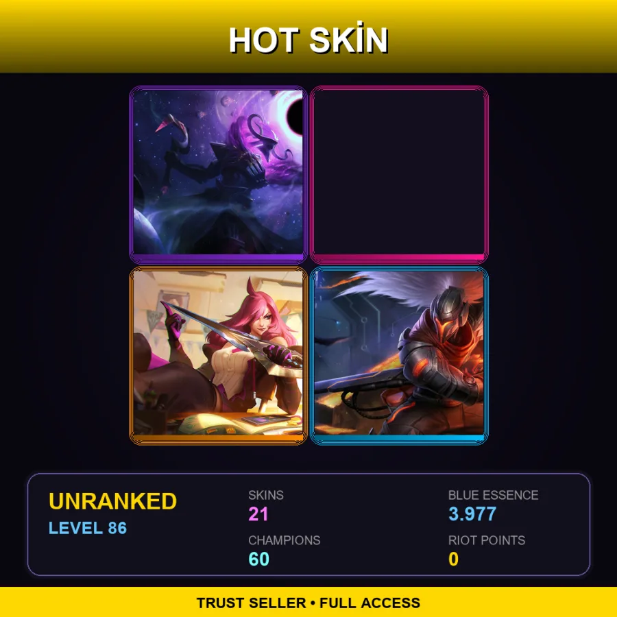 SG | Lv86 | Unranked | 21 Skin | 60 Champ — Pentakill Karthus