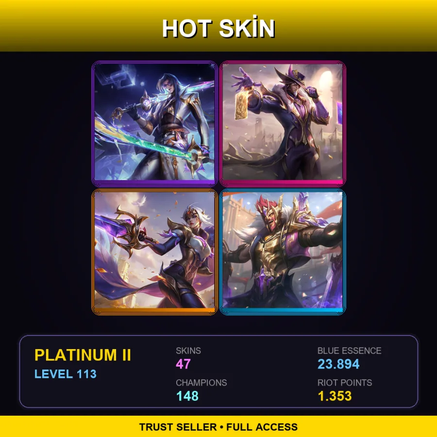 JP | Prestige HEARTSTEEL Yone | Victorious Twisted Fate | Victorious Fiora | Victorious Draven | 47 Skin | 148 Champ | Platinum II | Lv113