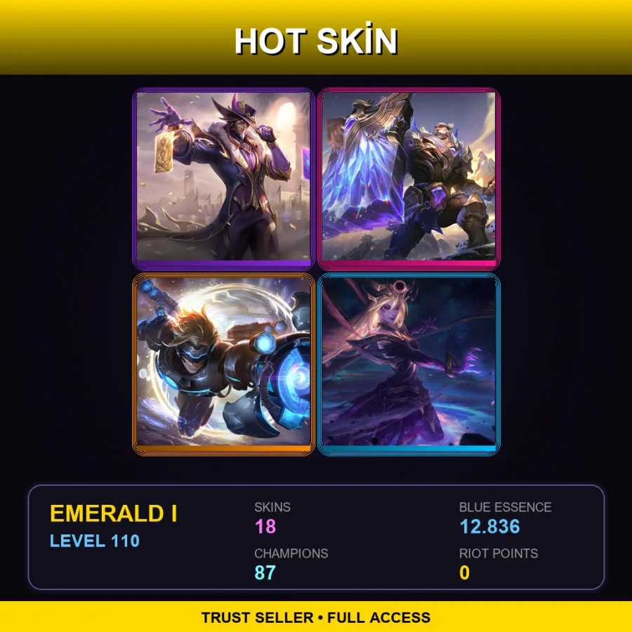 EUW | Lv110 | Emerald I | 18 Skin | 87 Champ with Warwick