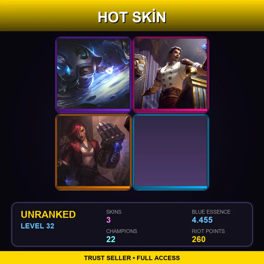 LAS | Lv32 | Unranked | 3 Skin | 22 Champ — LoL account