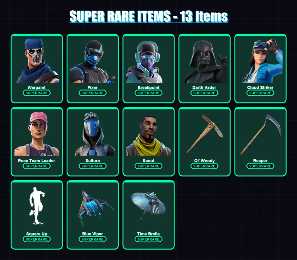 [PS4/PS5/PC] | Warpaint | Fixer | Breakpoint | Darth Vader | Cloud Striker | 206 skin | 215 pickaxe | 193 emote | 172 glider | Lv2644