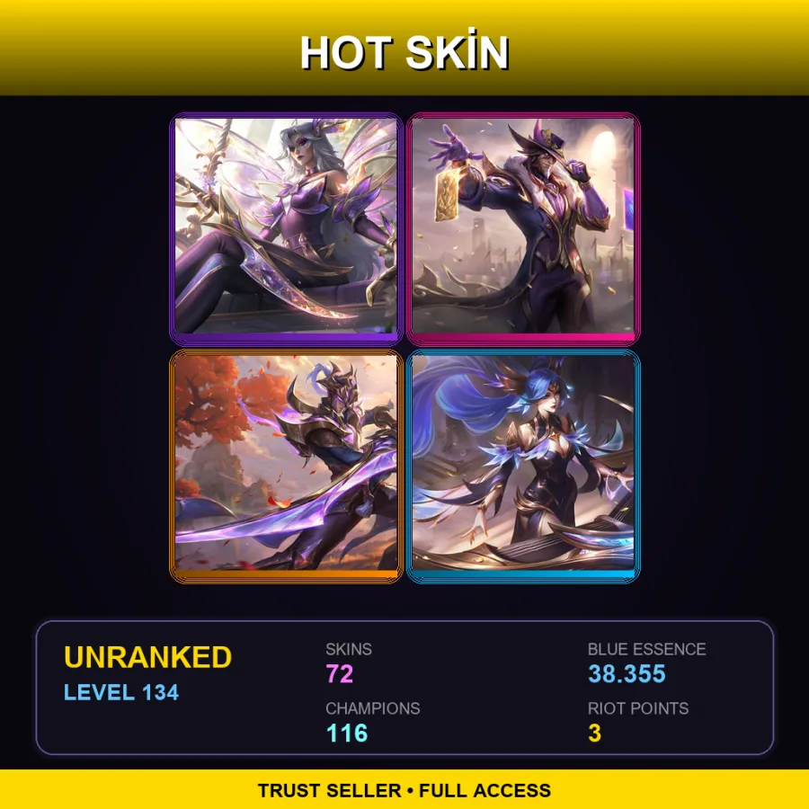 LAN | Lv134 | Unranked | 72 Skin | 116 Champ — LoL account