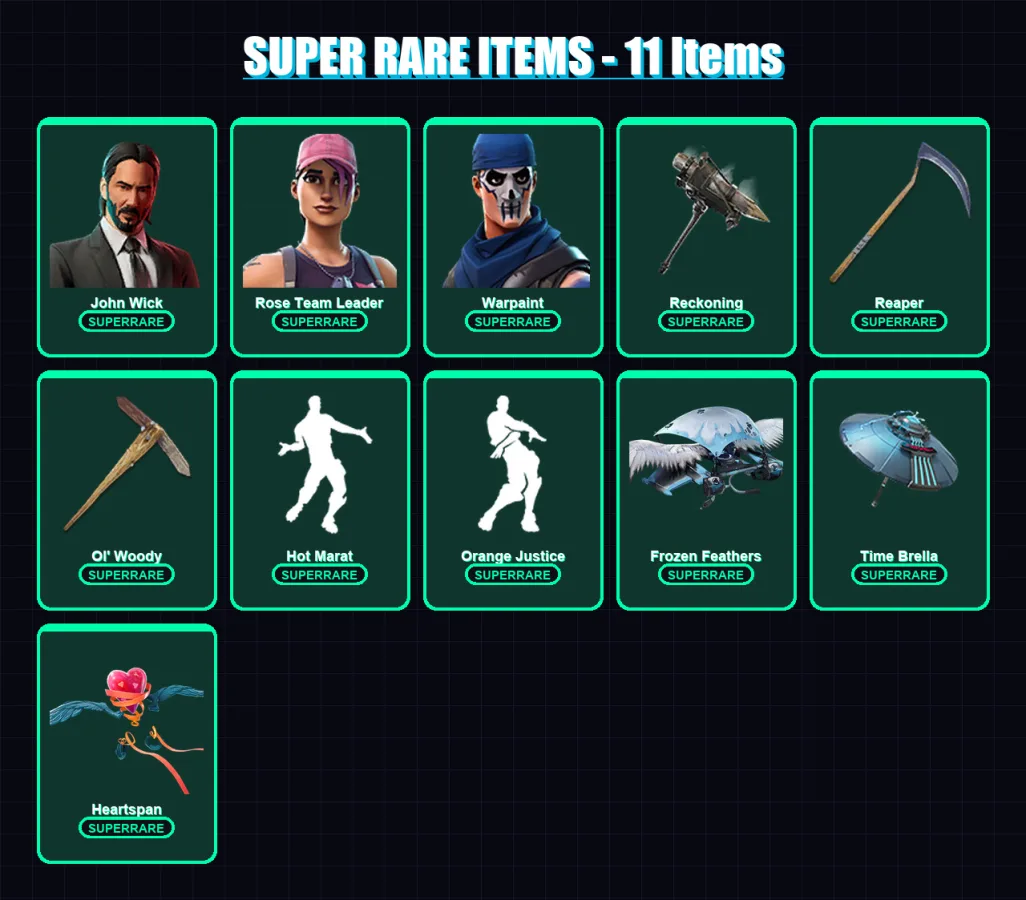 [PC/XBOX/PSN] | John Wick | Rose Team Leader | Warpaint | Lynx | Frozen Love Ranger | 146 skin | 104 pickaxe | 132 emote | 107 glider | Lv1496