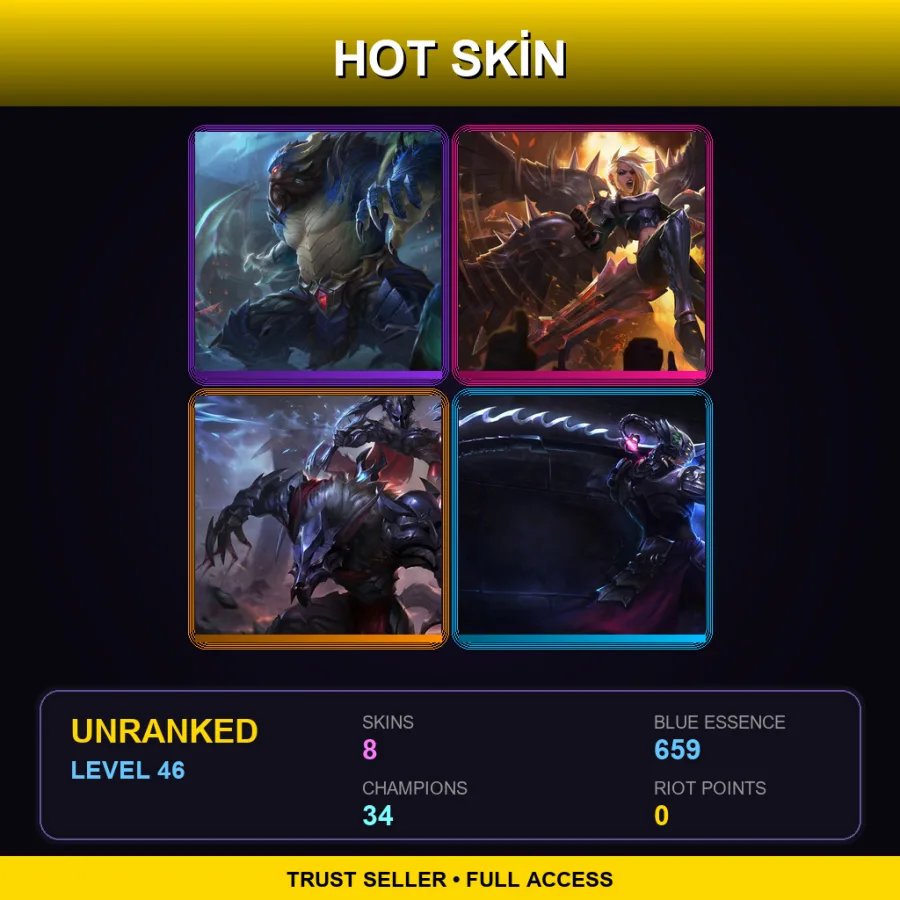 VN | Lv46 | Unranked | 8 Skin | 34 Champ — LoL account