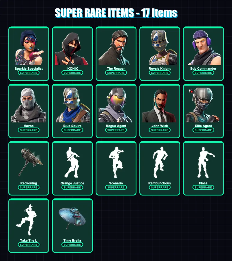 [PC/XBOX] | Sparkle Specialist | IKONIK | The Reaper | Royale Knight | Sub Commander | 112 skin | 86 pickaxe | 112 emote | 87 glider | Lv897