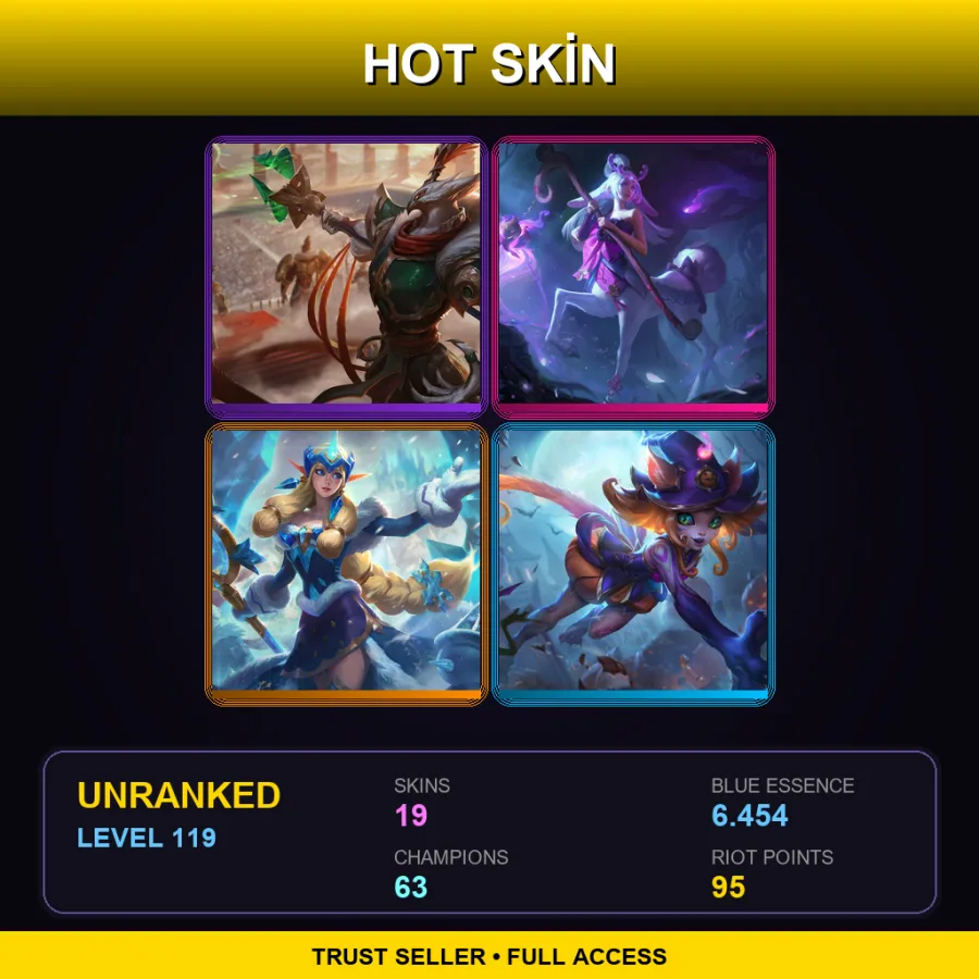 LAN | Lv119 | Unranked | 19 Skin | 63 Champ — LoL account