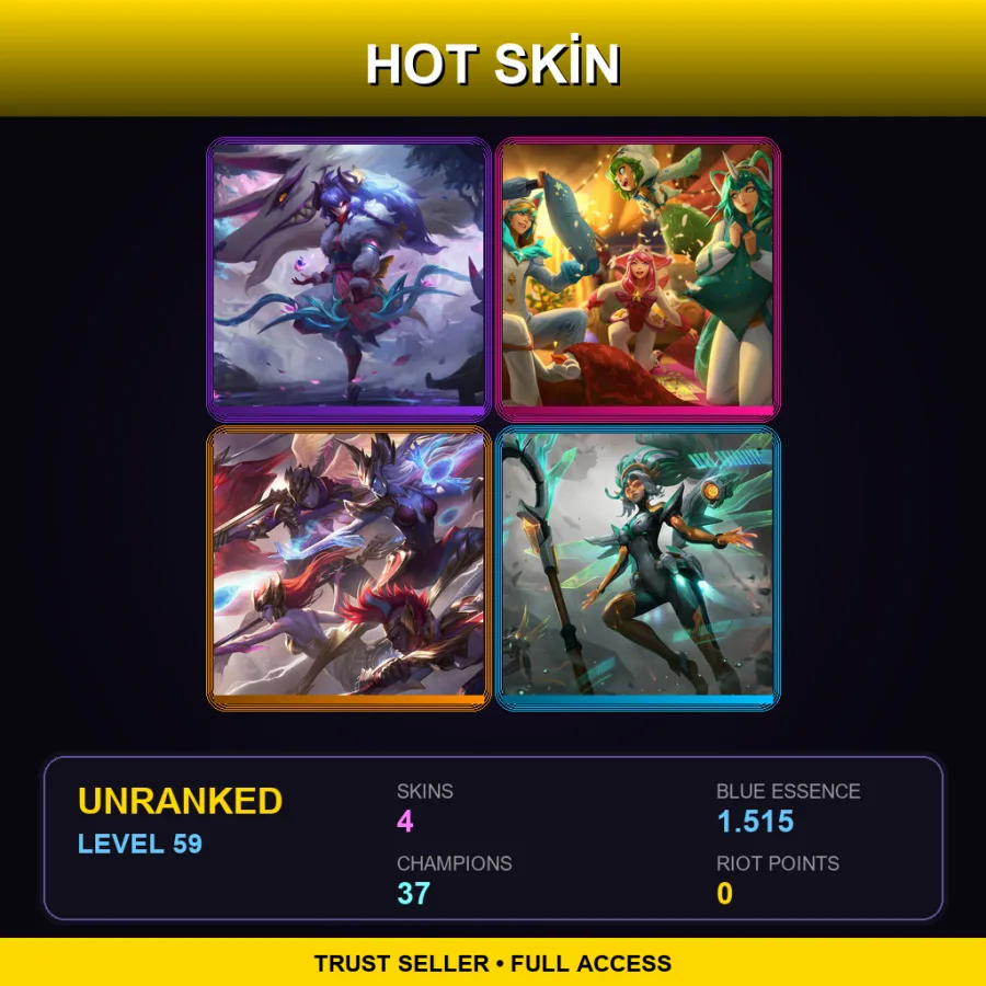 EUW | Lv59 | Unranked | 4 Skin | 37 Champ
