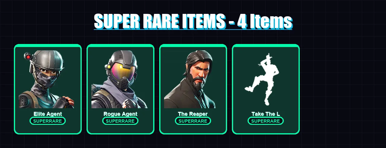 [PS4/PS5/XBOX/PC] | Elite Agent | Rogue Agent | The Reaper | Dark Vanguard | Dark Voyager | 34 skin | 104 pickaxe | 55 emote | 76 glider | Lv1305