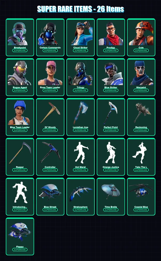 [PC/XBOX/PSN] | Breakpoint | Carbon Commando | Cloud Striker | Prodigy | Cole | 244 skin | 261 pickaxe | 190 emote | 190 glider | Lv3580 — Fortnite account