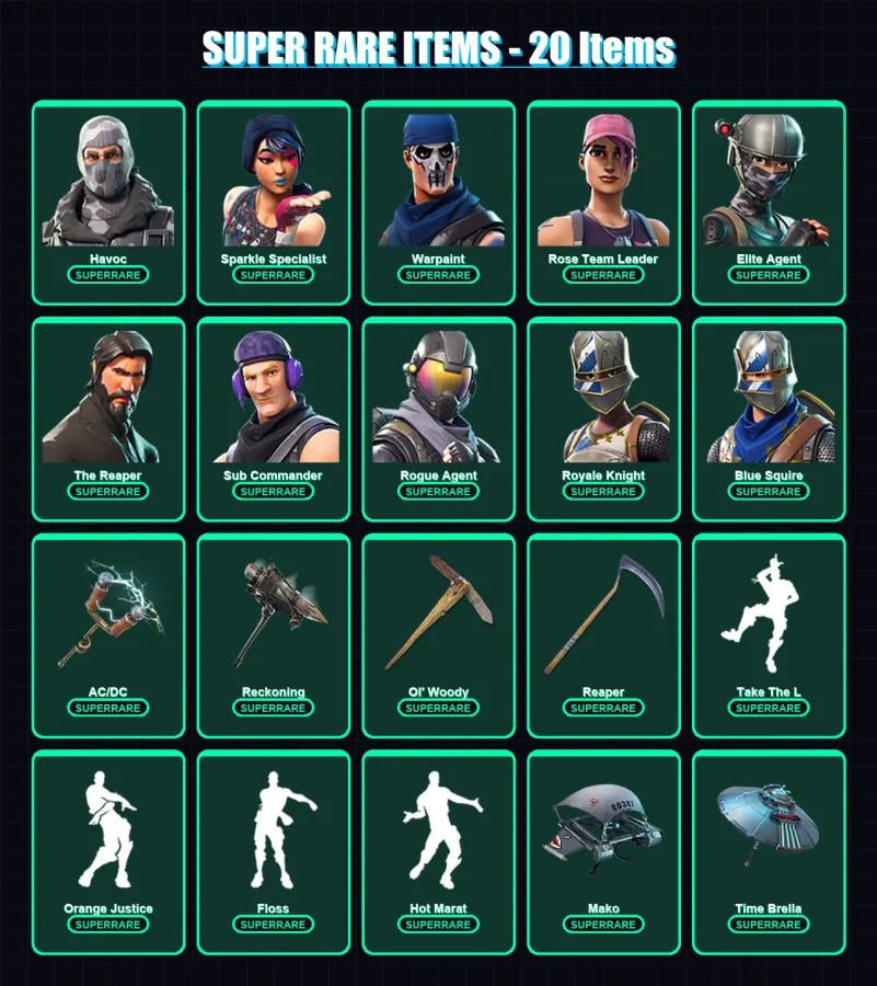 [PS4/PS5/XBOX/PC] | Havoc | Sparkle Specialist | Warpaint | Rose Team Leader | Elite Agent | 111 skin | 97 pickaxe | 97 emote | 97 glider | Lv1586