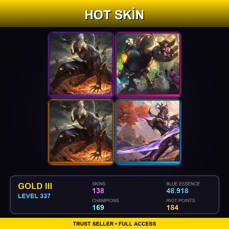 SG | Lv337 | Gold III | 138 Skin | 169 Champ