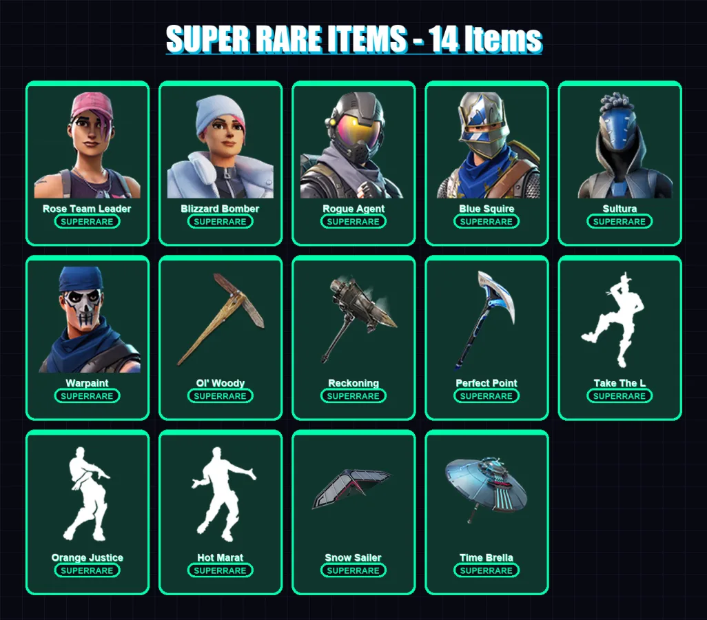 [PC/XBOX] | Rose Team Leader | Blizzard Bomber | Rogue Agent | Blue Squire | Sultura | 93 skin | 100 pickaxe | 94 emote | 92 glider | Lv1406