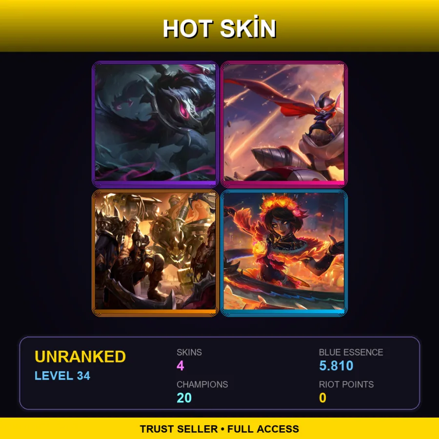 NA | Lv34 | Unranked | 4 Skin | 20 Champ