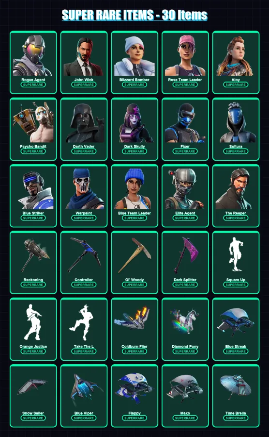 [PS4/PS5/PC] | Rogue Agent | John Wick | Blizzard Bomber | Rose Team Leader | Aloy | 963 skin | 740 pickaxe | 682 emote | 294 glider | Lv2785