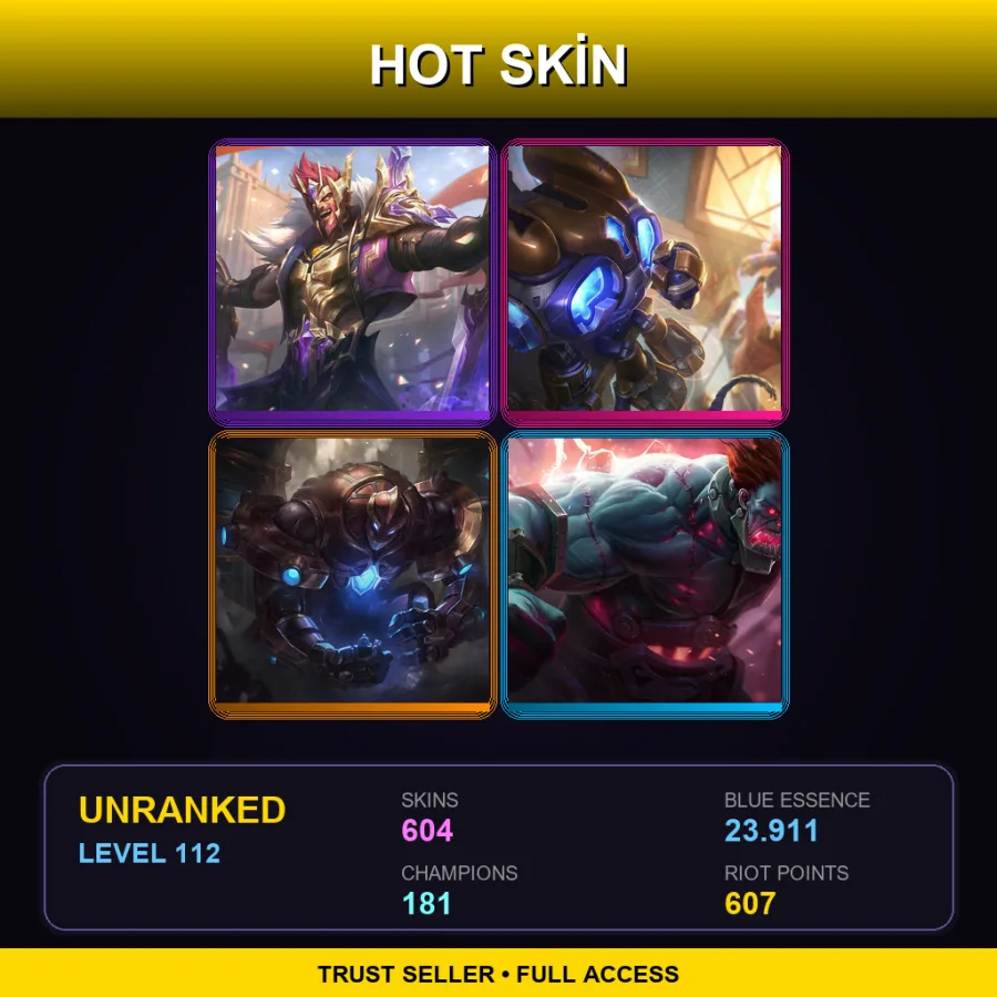 EUW | Lv112 | Unranked | 604 Skin | 181 Champ — LoL account