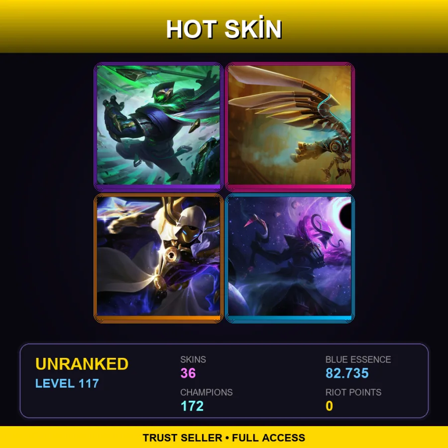 VN | Lv117 | Unranked | 36 Skin | 172 Champ — LoL account