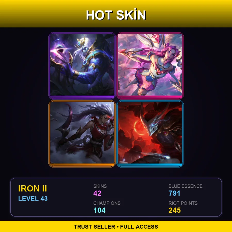 EUW | Lv43 | Iron II | 42 Skin | 104 Champ