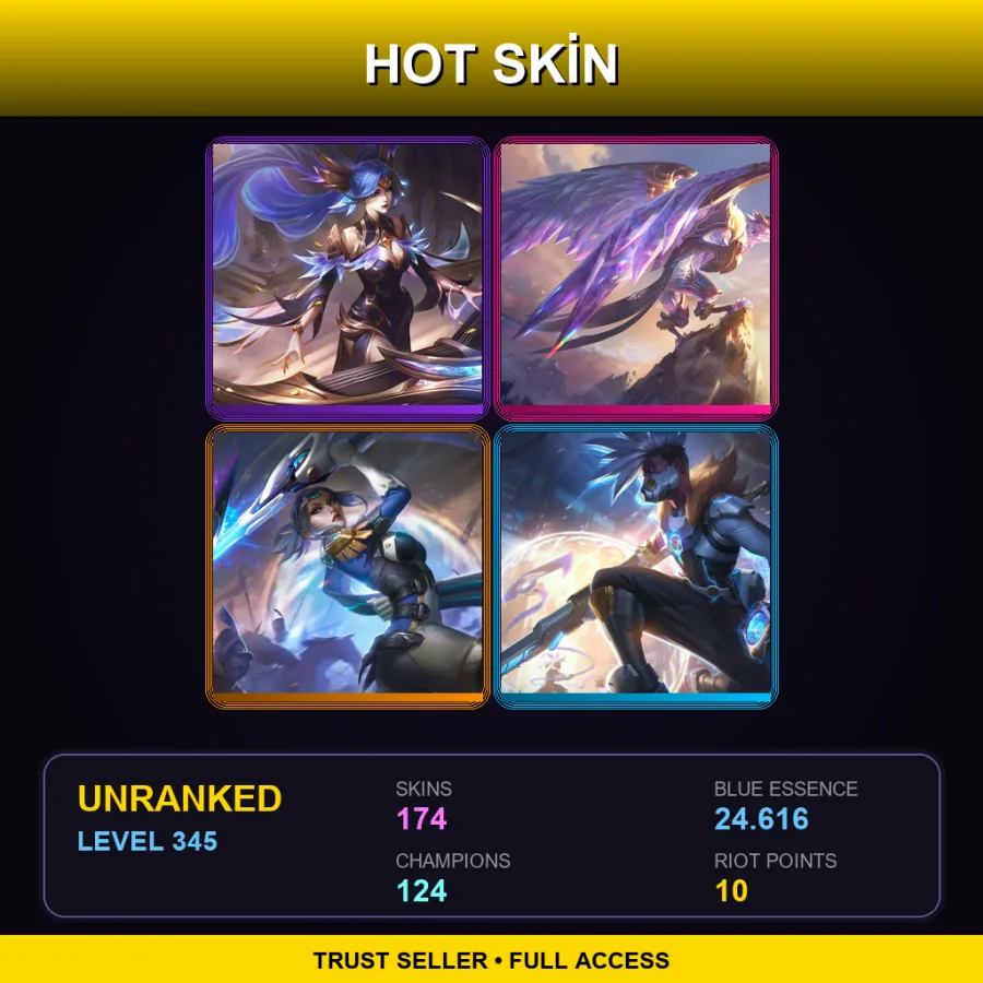 LAN | Lv345 | Unranked | 174 Skin | 124 Champ — LoL account