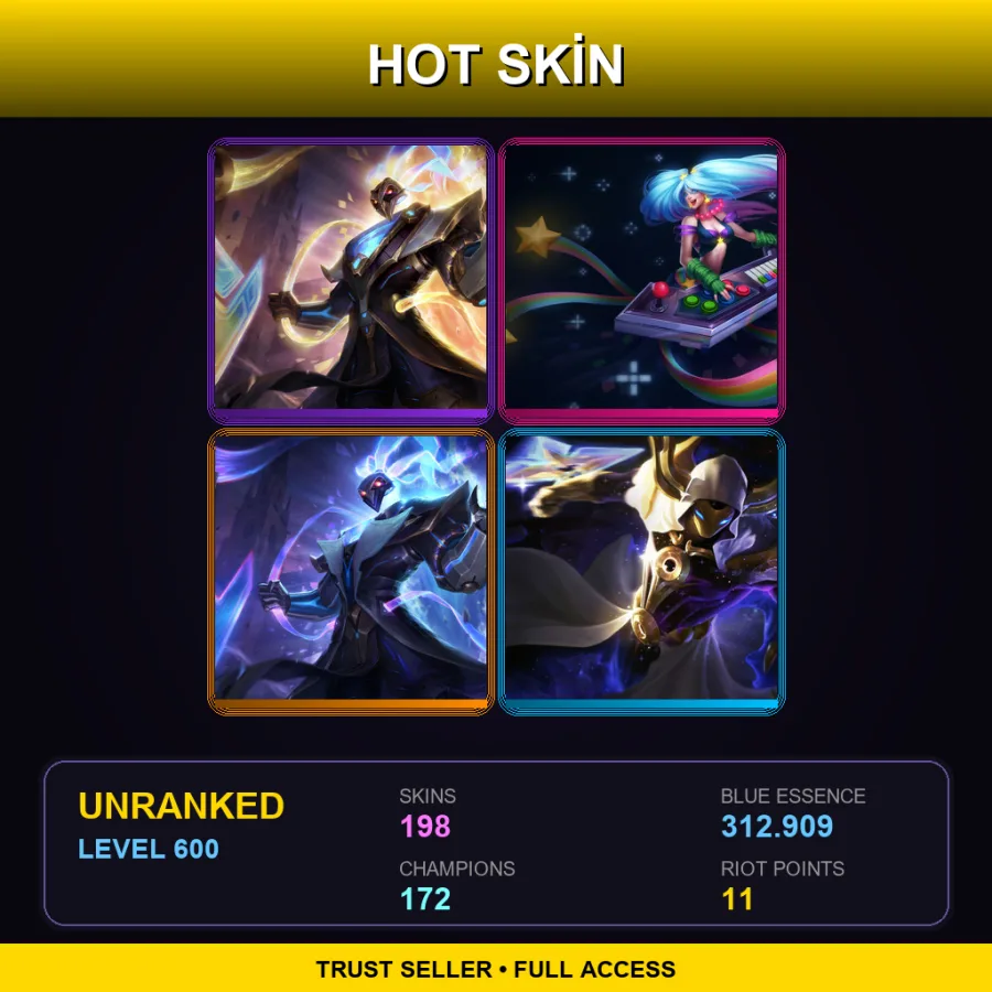 BR | Lv600 | Unranked | 198 Skin | 172 Champ — LoL account