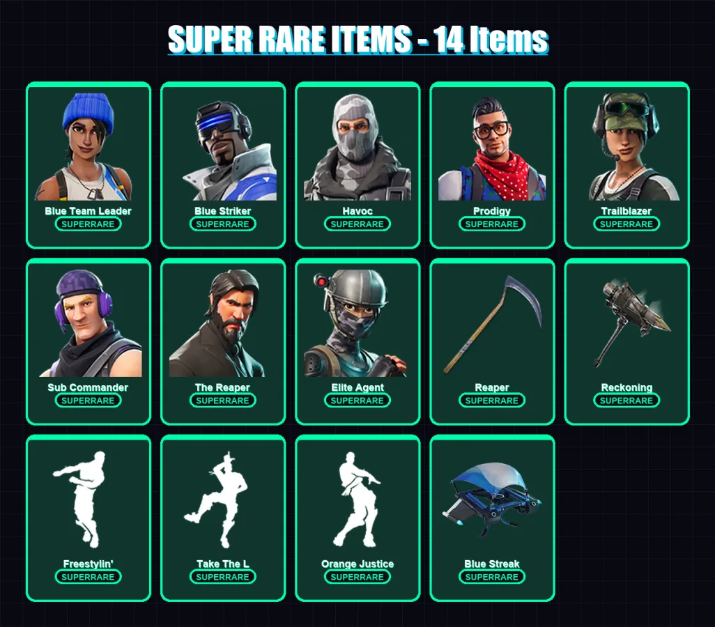 [PC/XBOX/PSN] | Blue Team Leader | Blue Striker | Havoc | Prodigy | Trailblazer | 80 skin | 45 pickaxe | 61 emote | 58 glider | Lv764