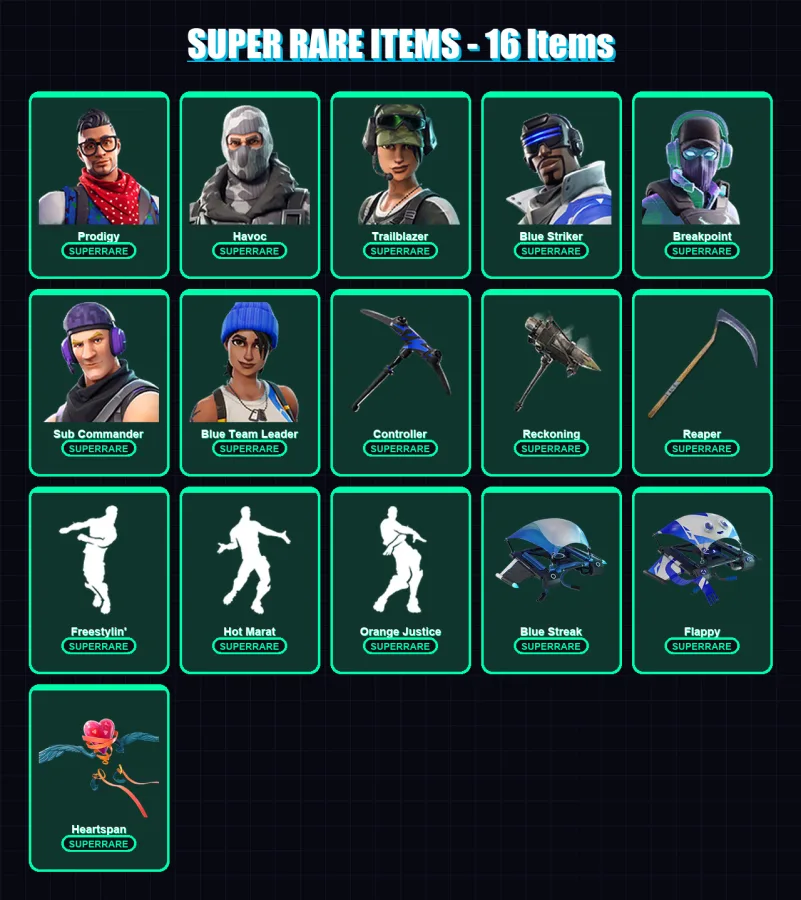 [PS4/PS5/XBOX/PC] | Prodigy | Havoc | Trailblazer | Blue Striker | Breakpoint | 82 skin | 43 pickaxe | 76 emote | 49 glider | Lv628
