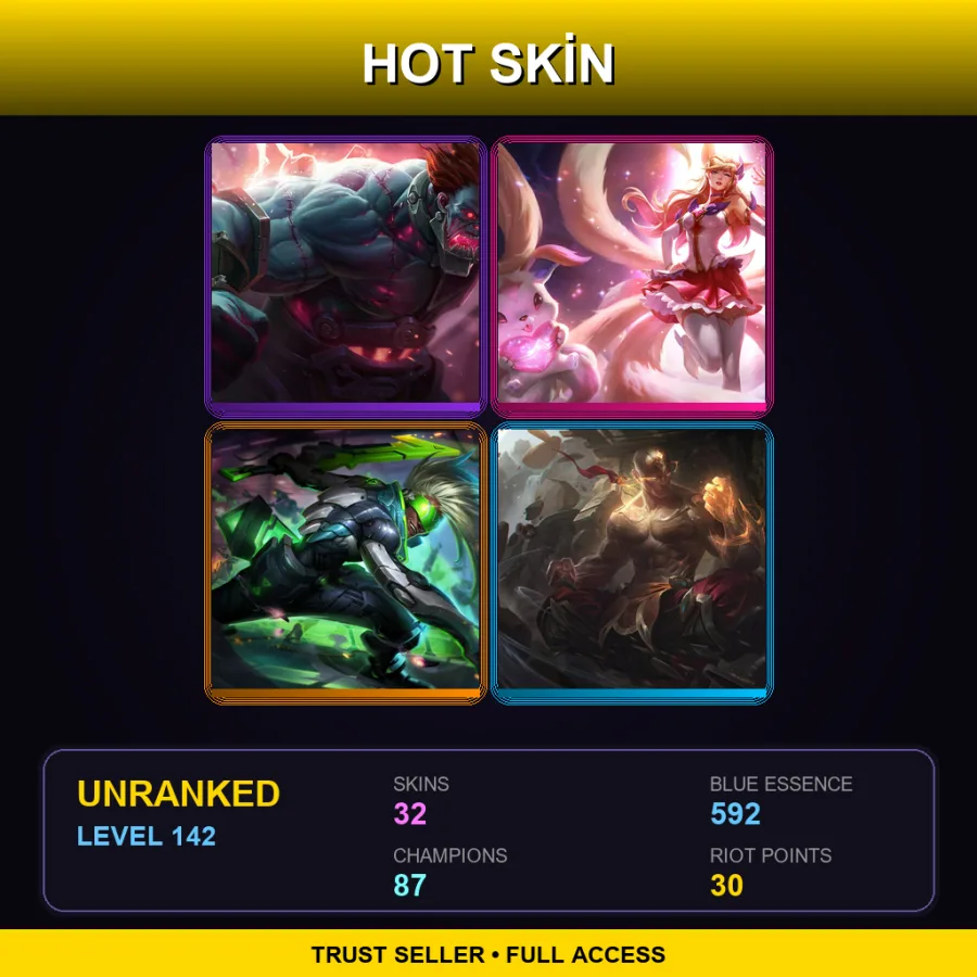 BR | Lv142 | Unranked | 32 Skin | 87 Champ — LoL account