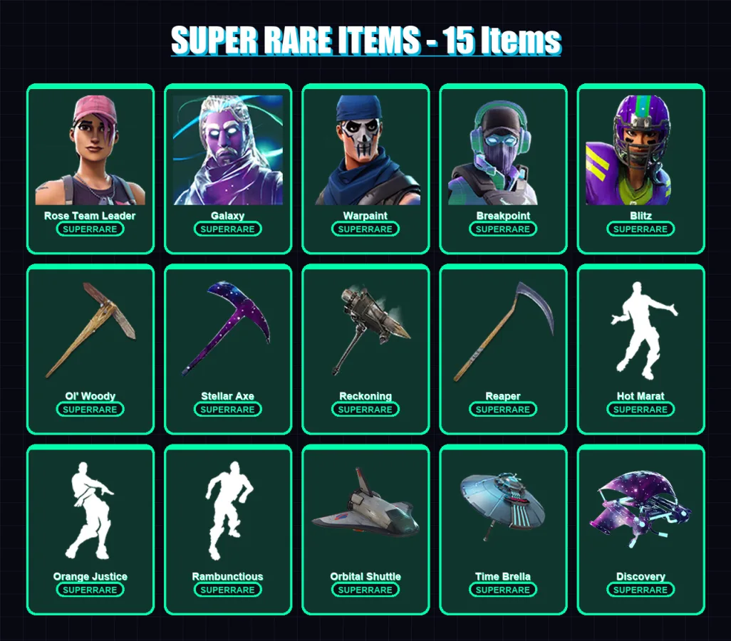 [PC/XBOX/PSN] | Rose Team Leader | Galaxy | Warpaint | Breakpoint | Blitz | 293 skin | 182 pickaxe | 248 emote | 154 glider | Lv1633