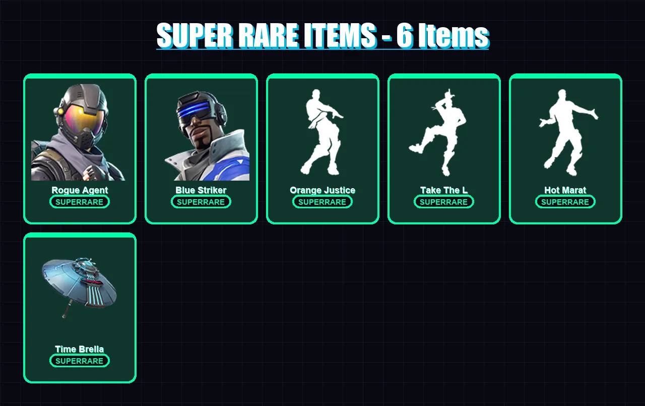 [PC/XBOX] | Rogue Agent | Blue Striker | Optimus Prime | Blackheart | Drift | 44 skin | 124 pickaxe | 84 emote | 104 glider | Lv2127